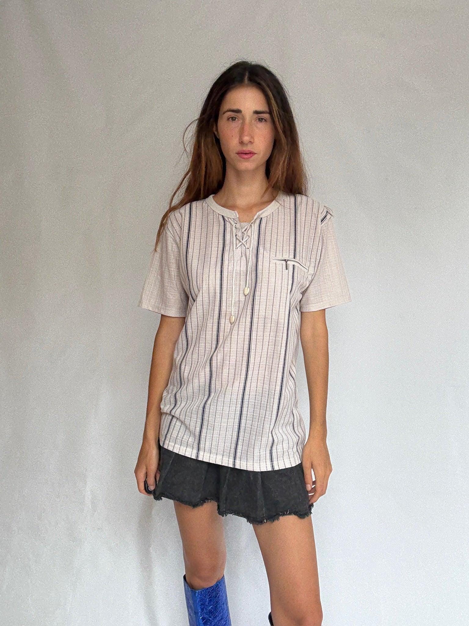 Natural-Toned Striped Cotton Shirt — back view