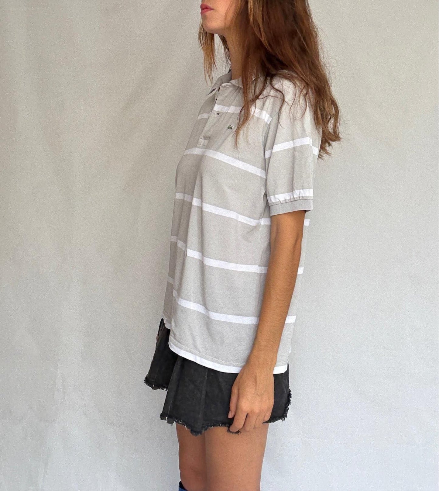 Beige Striped Classic Fit Polo Shirt — back view