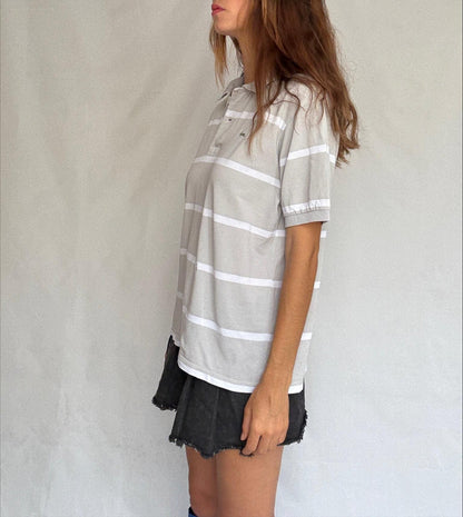 Beige Striped Classic Fit Polo Shirt — back view