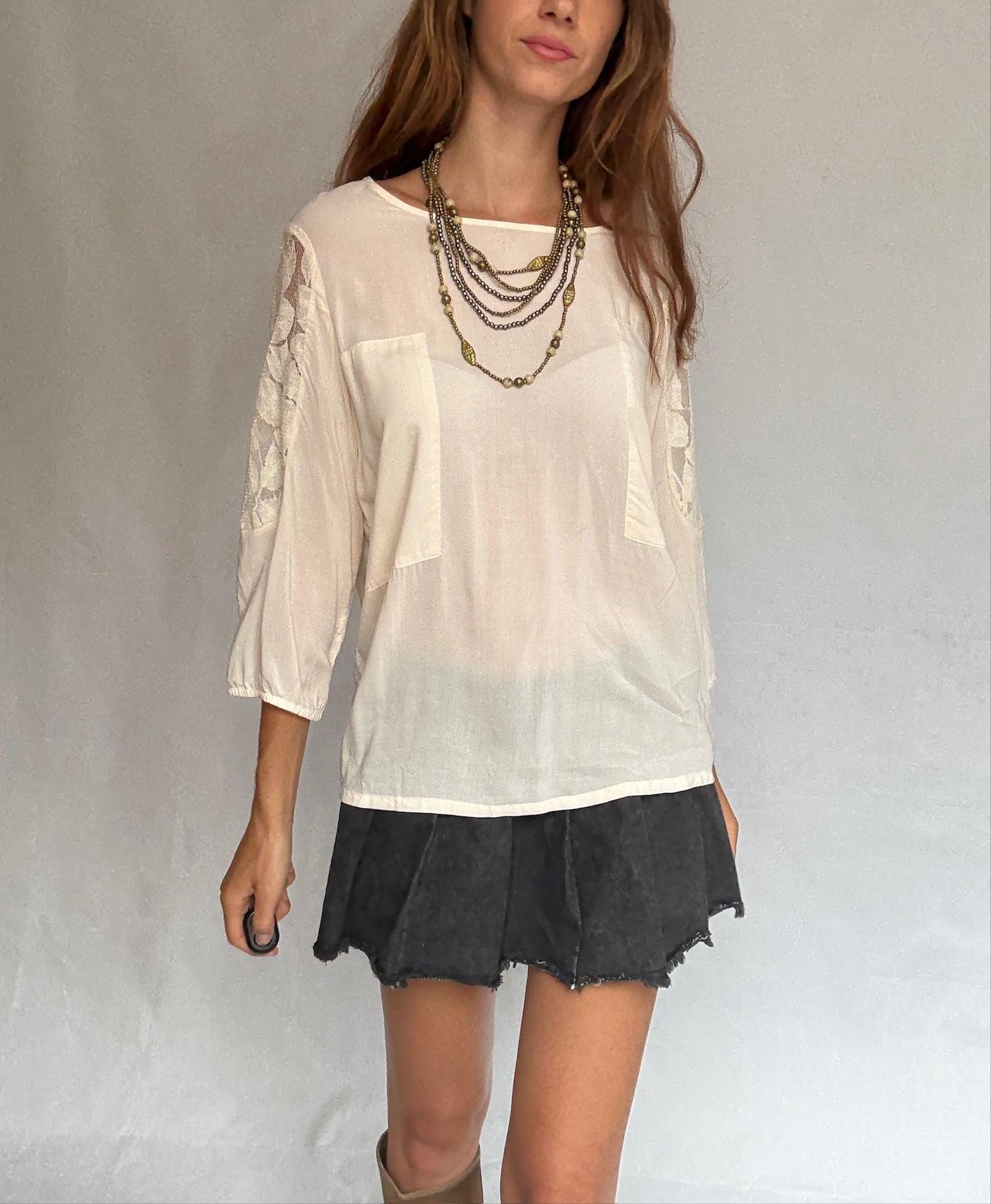 Chic Ivory ICHI Blouse with Sheer Details — back view