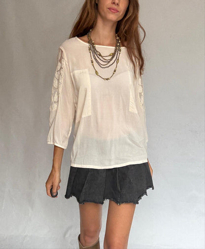 Chic Ivory ICHI Blouse with Sheer Details — back view