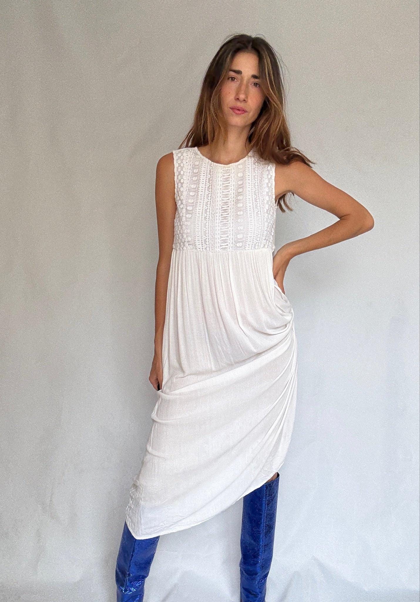 Vintage Ivory Cotton Maxi Dress — back view