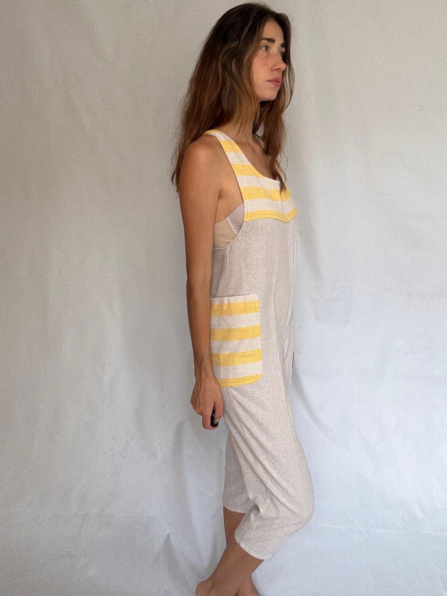 90s Striped Wide-Leg Jumpsuit — fabric close-up