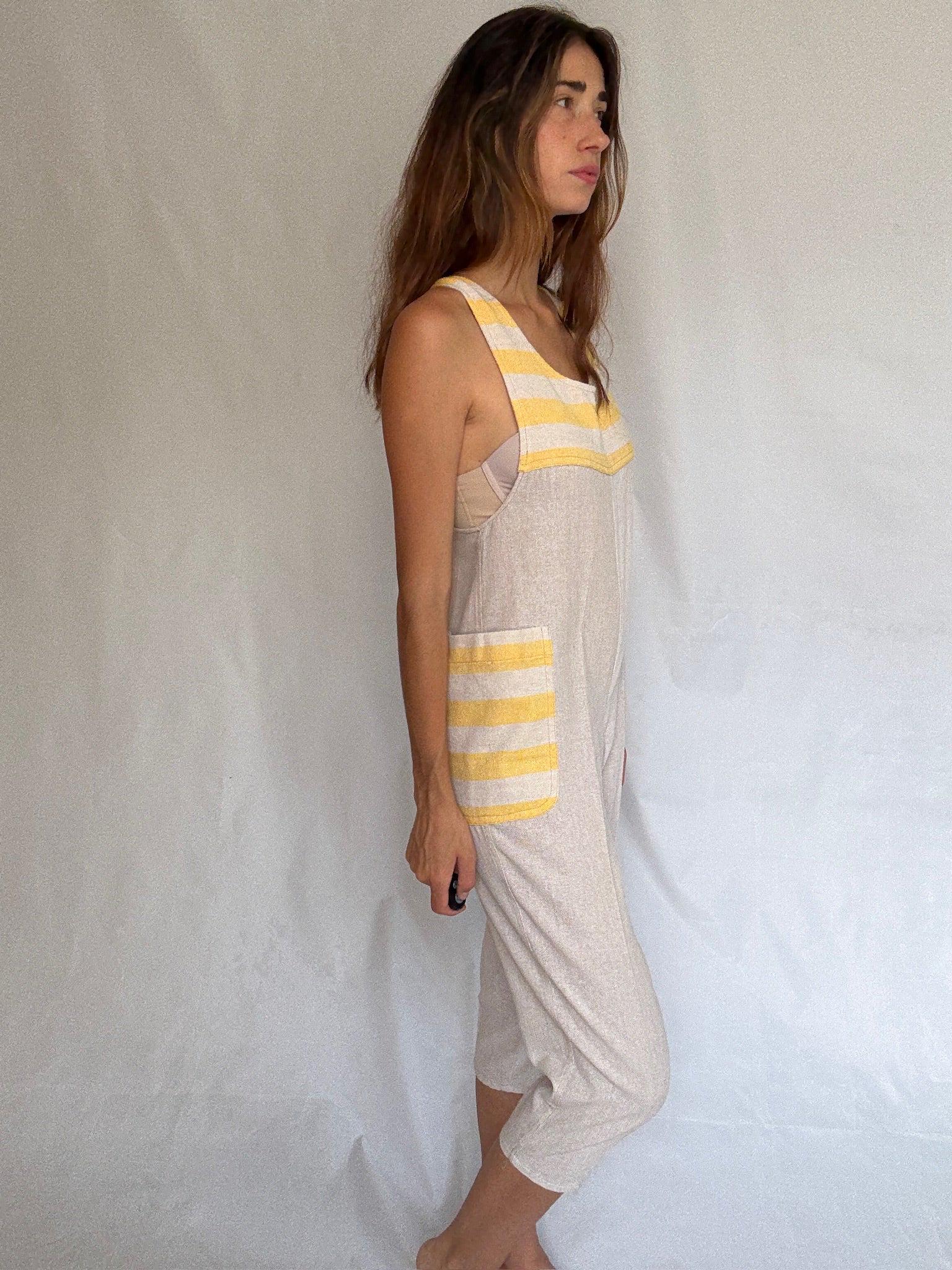 90s Striped Wide-Leg Jumpsuit — fabric close-up