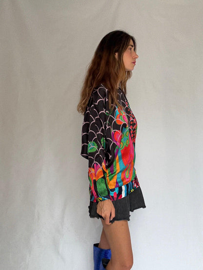 Psychedelic Floral Tunic Top by Desigual — fabric close-up
