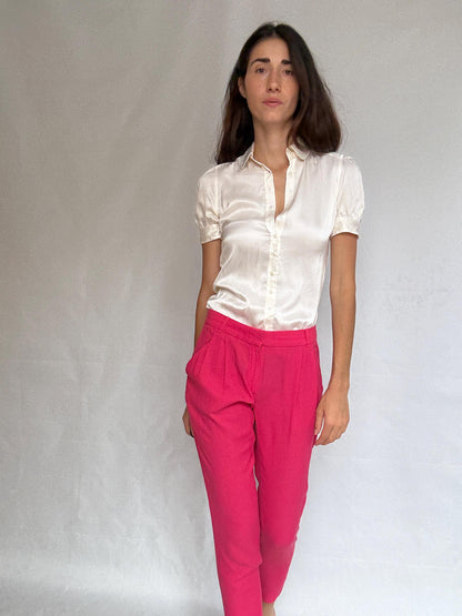 Vibrant Pink Trousers - Elegant Chic — fabric close-up