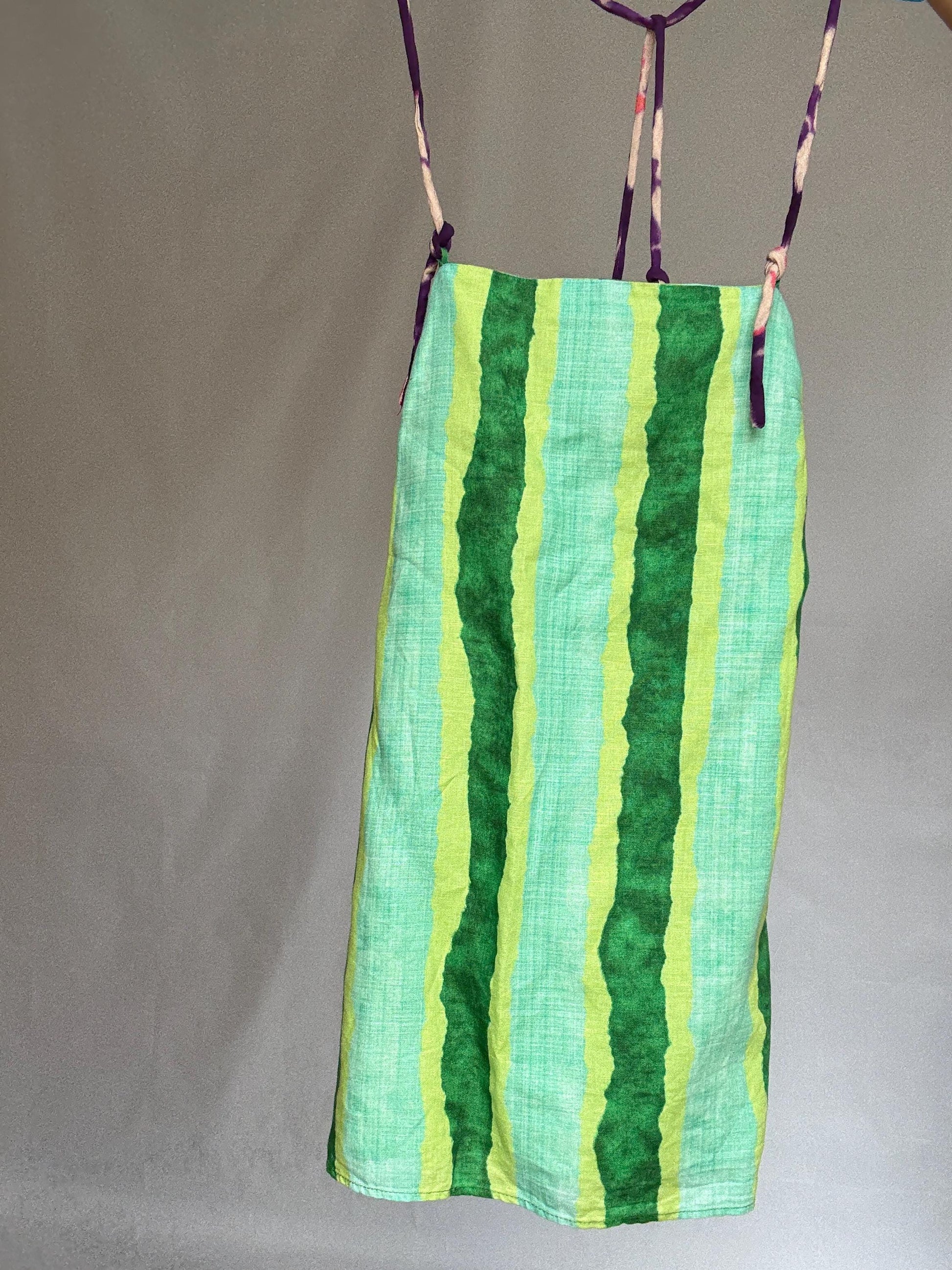 Colorful halter romper, cotton feel, relaxed fit, back zipper, watercolor stripe, retro 90s Ashley Tisdale, US S, beach casual wear