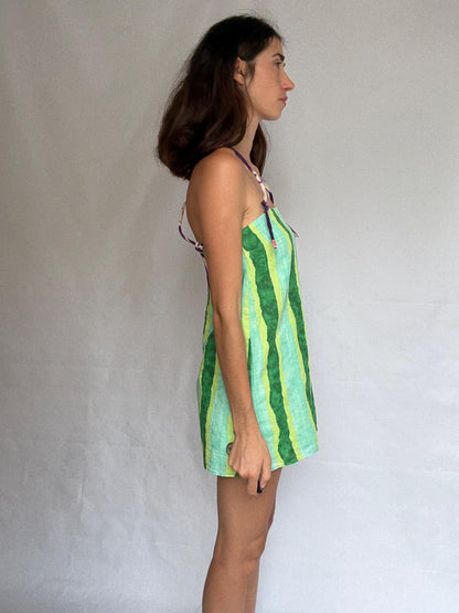Watercolor Stripe Cotton Halter Romper — back view