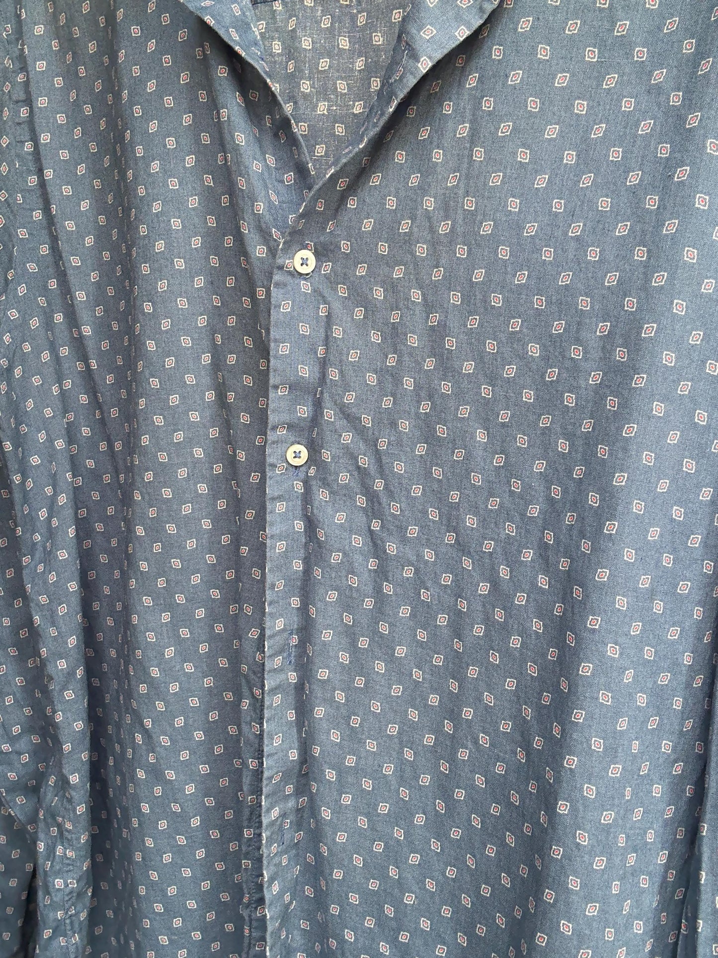Massimo Dutti blue patterned shirt, cotton feel, classic fit, button, up front, buttoned cuffs, minimalist Zendaya, US L, office casual