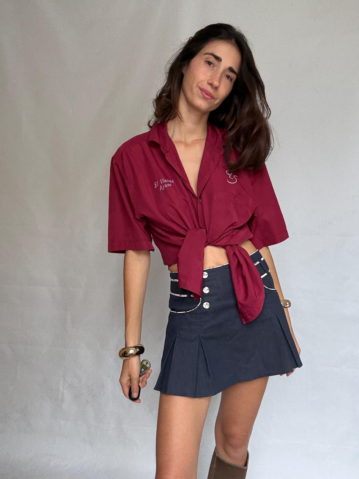Full Gold maroon short sleeve shirt, 100% silk, relaxed fit, embroidered text and design, casual streetwear vibe, US L men, everyday cool