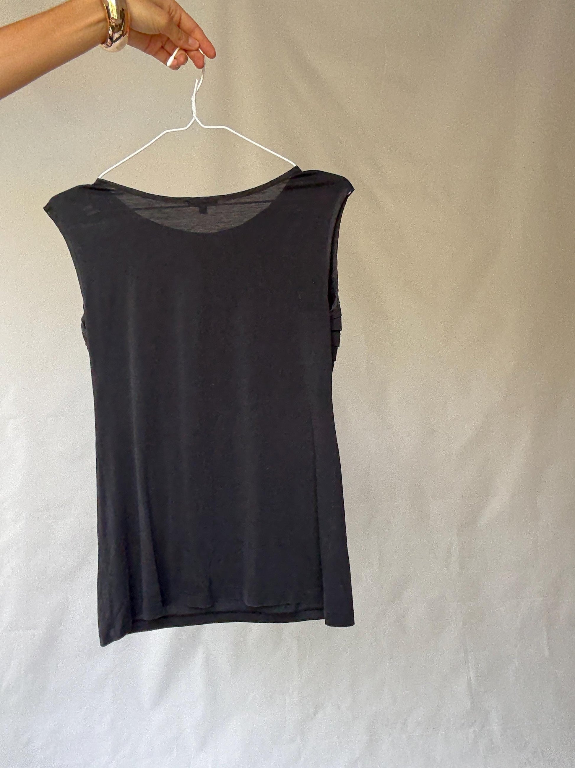 Luxurious Black Tank Top by Massimo Dutti – Y2K and Minimalist Style in Sumptuous Silk-Cotton-Wool Blend, US Size M