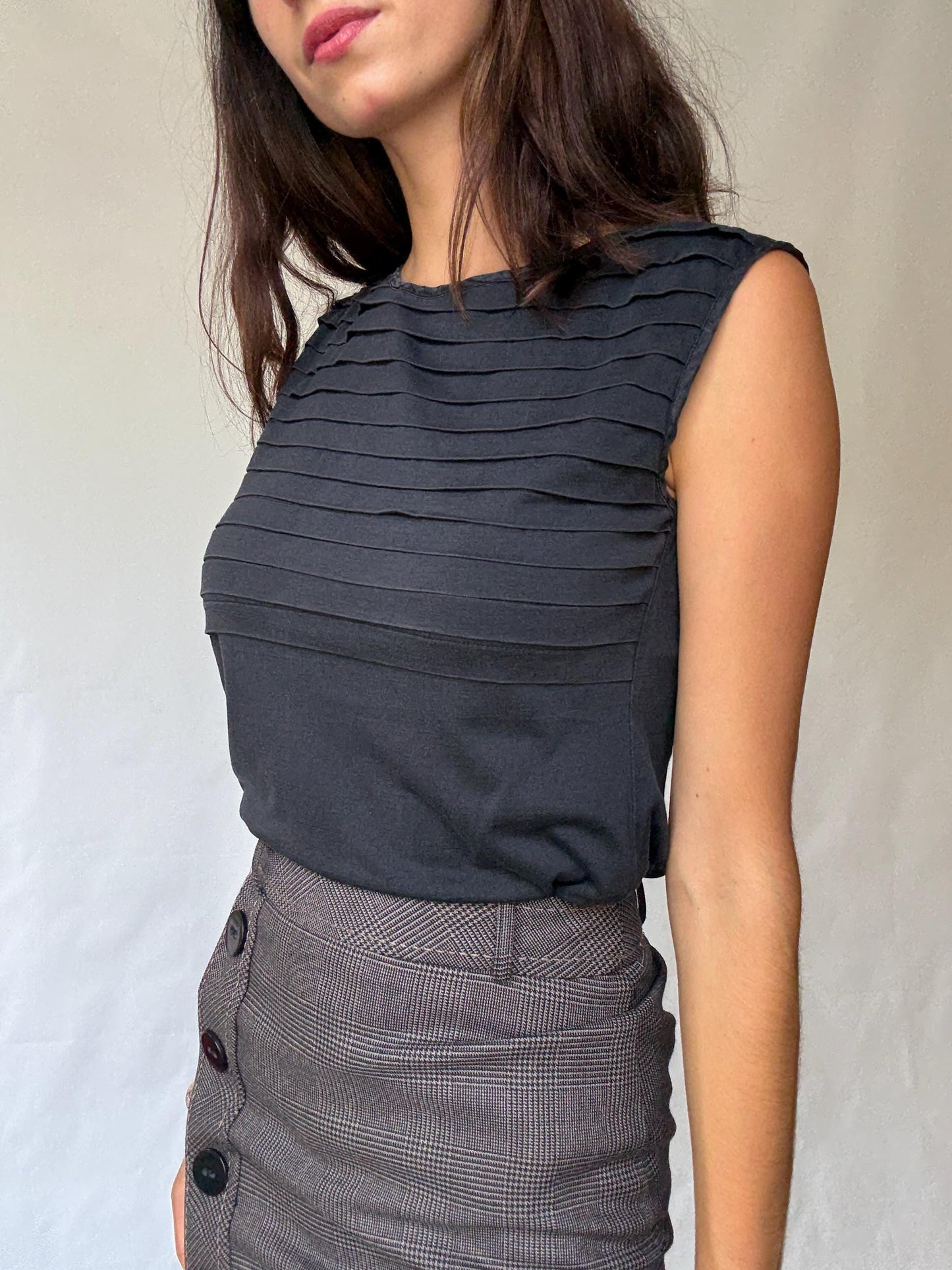 Luxurious Black Tank Top by Massimo Dutti – Y2K and Minimalist Style in Sumptuous Silk-Cotton-Wool Blend, US Size M