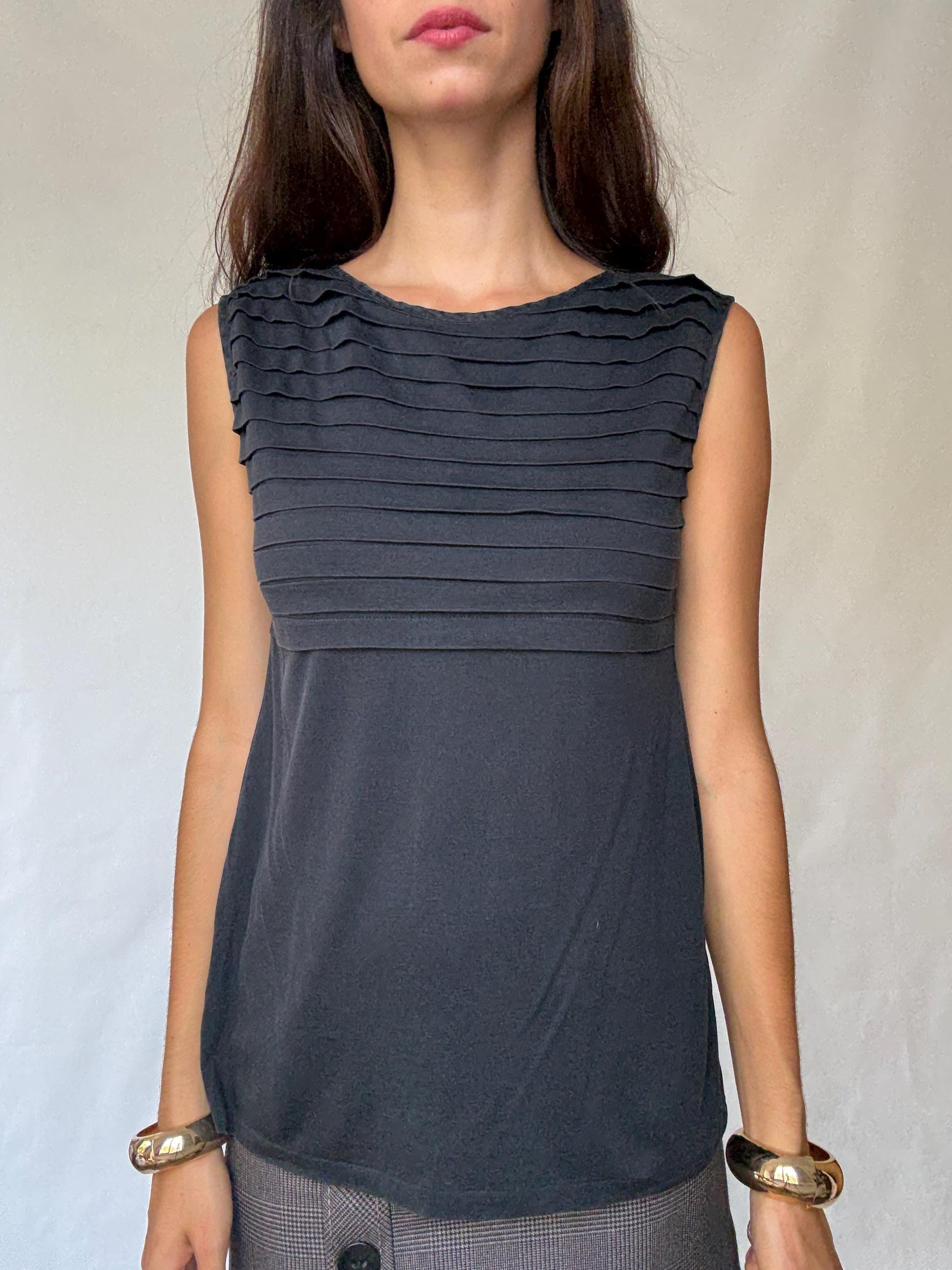 Luxurious Black Tank Top by Massimo Dutti – Y2K and Minimalist Style in Sumptuous Silk-Cotton-Wool Blend, US Size M