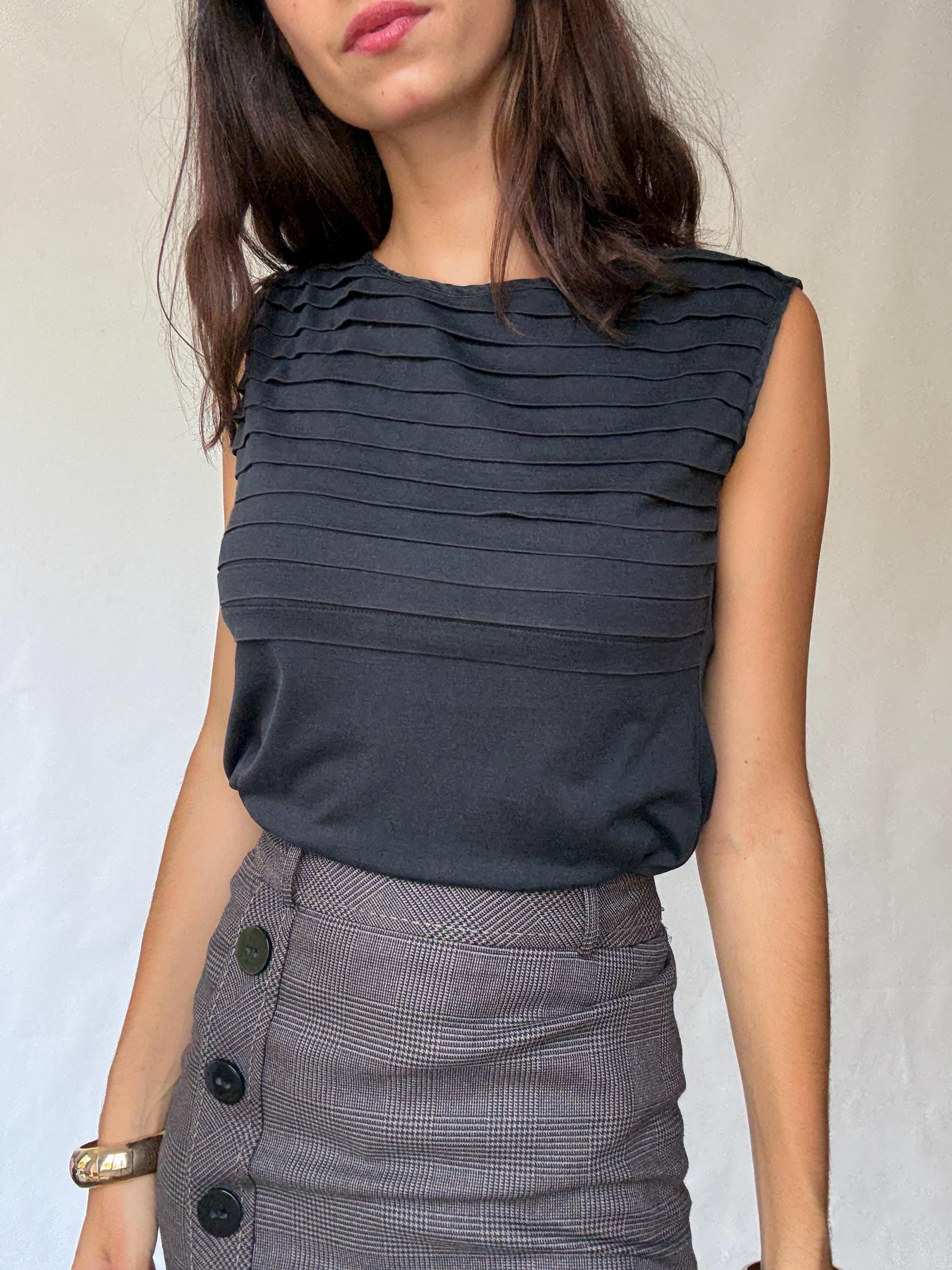 Luxurious Black Tank Top by Massimo Dutti – Y2K and Minimalist Style in Sumptuous Silk-Cotton-Wool Blend, US Size M