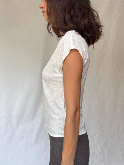 White Beaded Neckline Women's Shirt — fabric close-up