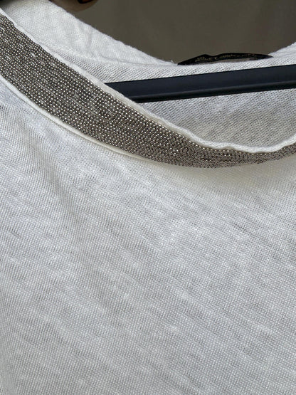White Beaded Neckline Women's Shirt — additional view 9