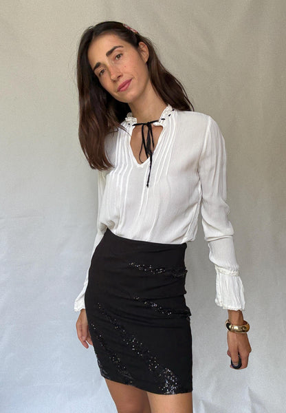 Black Sequined Accent Skirt — back view