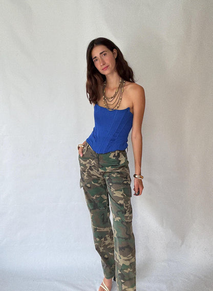 Vintage Y2K Cargo Pants in Camouflage Cotton Blend – Inspired by Christina Aguilera's Iconic Streetwear Aesthetic – Size Large
