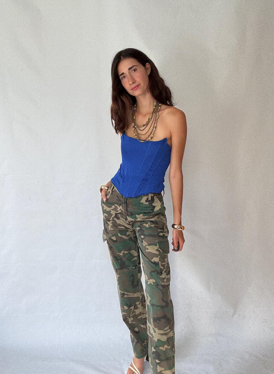 Vintage Y2K Cargo Pants in Camouflage Cotton Blend – Inspired by Christina Aguilera's Iconic Streetwear Aesthetic – Size Large