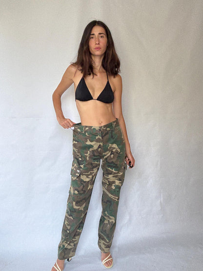 Vintage Camo Cargo Pants, Cotton Grunge Style — back view