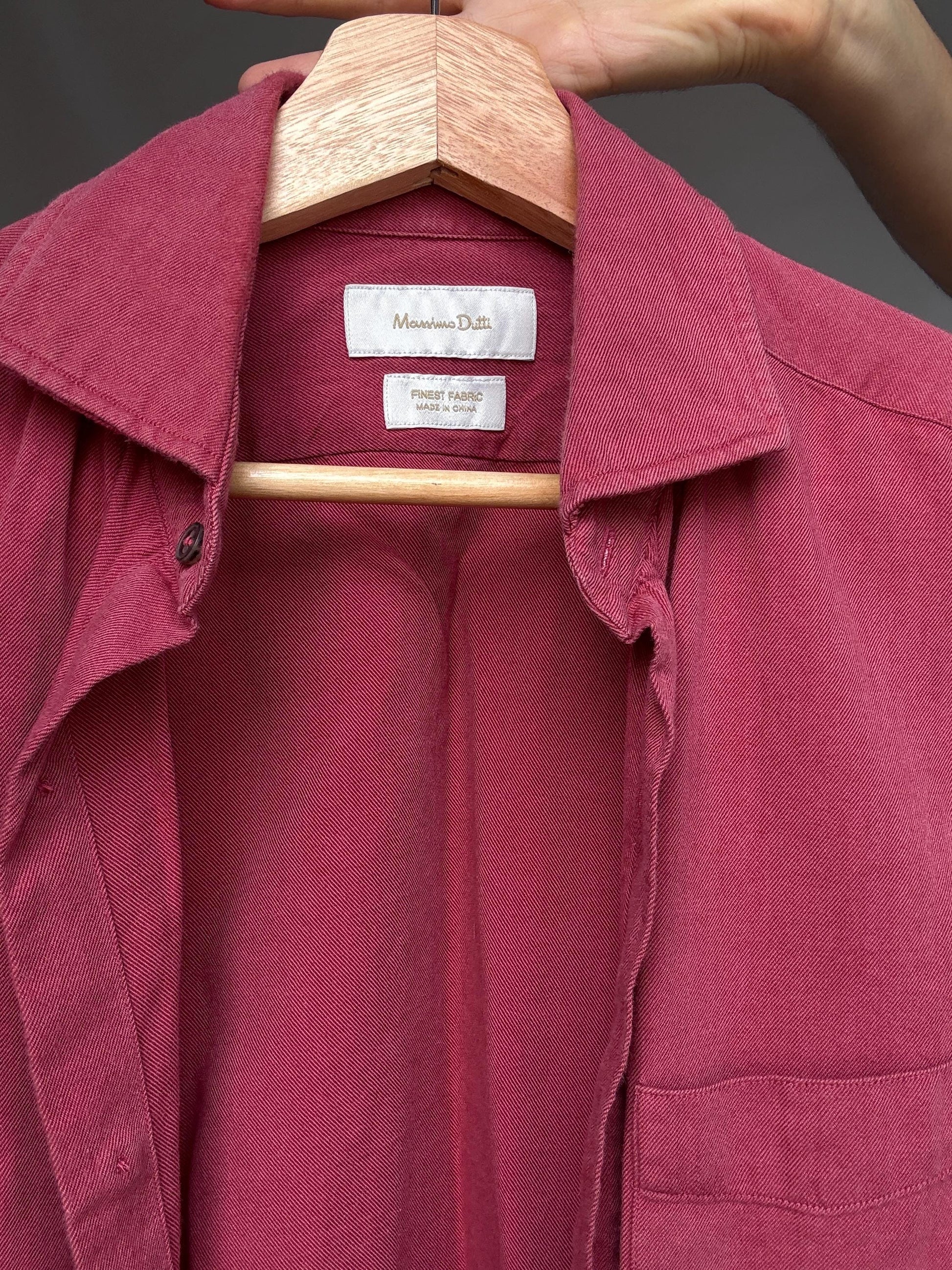 Massimo Dutti reddish, pink button, up blouse, cotton feel, relaxed fit, single chest pocket, minimalist style, US S, office casual
