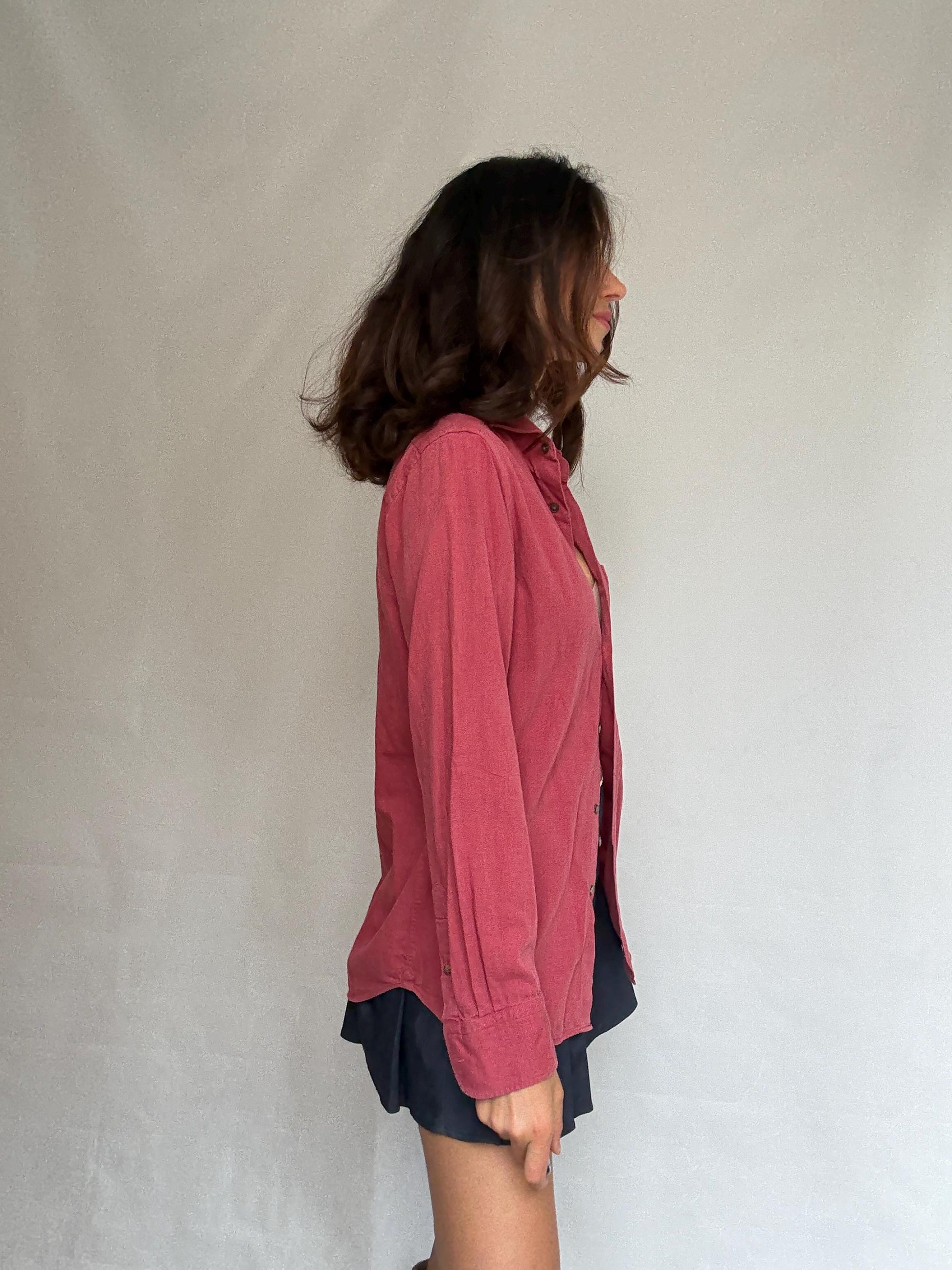 Massimo Dutti reddish, pink button, up blouse, cotton feel, relaxed fit, single chest pocket, minimalist style, US S, office casual