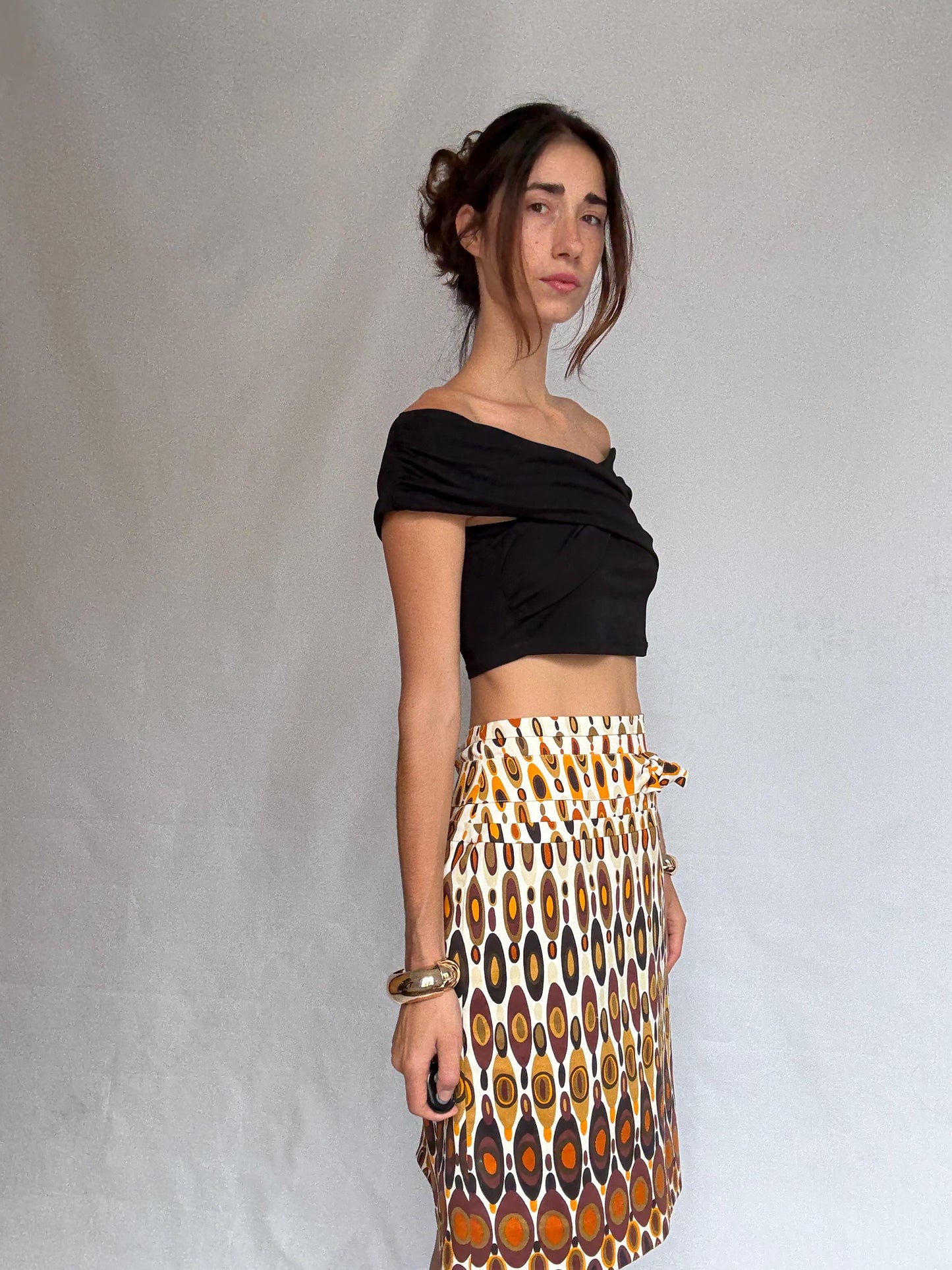 Pedro del Hierro geometric skirt, cotton blend, fitted waist, vibrant pattern, retro 70s vibe, US L, casual streetwear