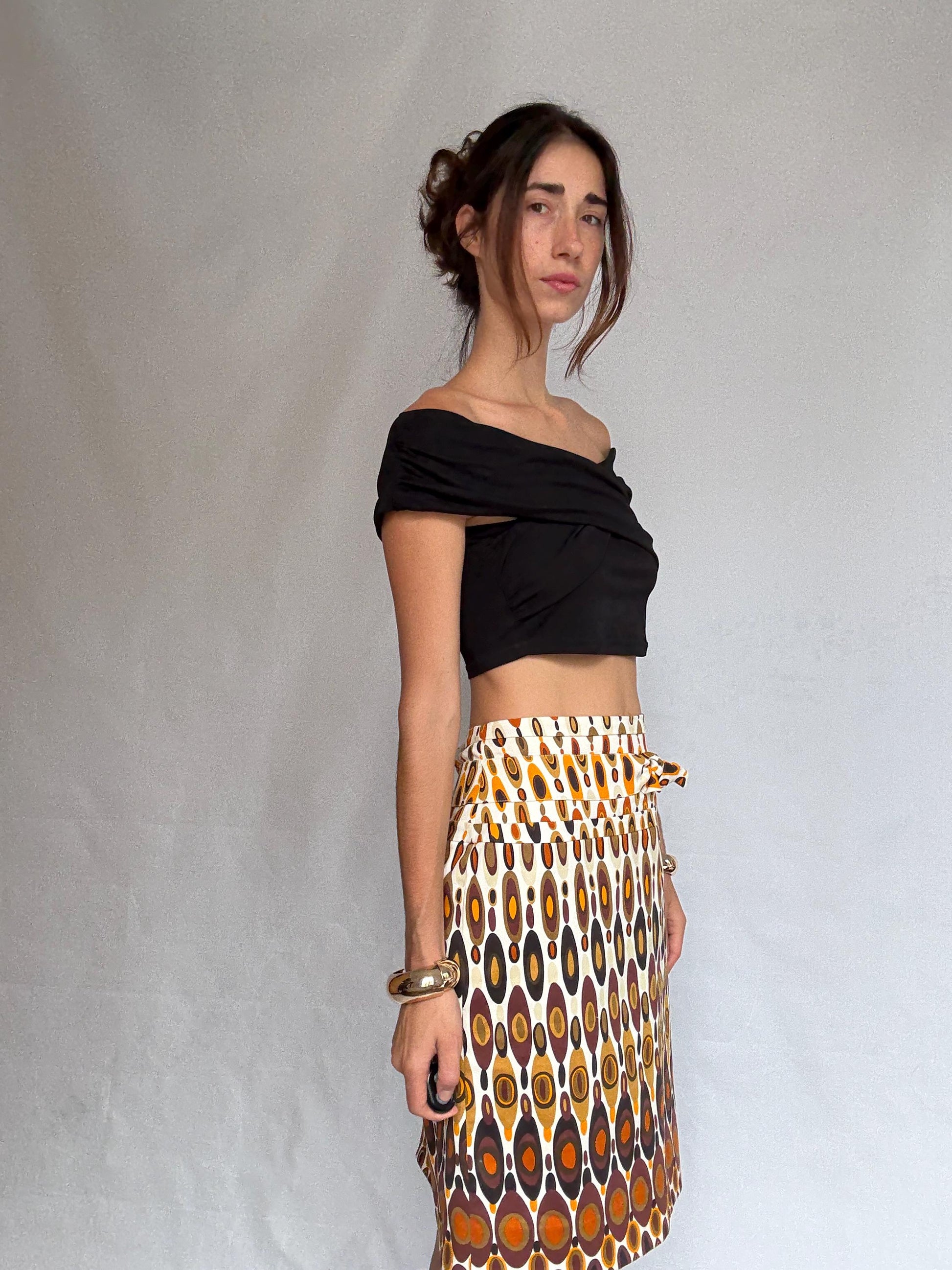 Pedro del Hierro geometric skirt, cotton blend, fitted waist, vibrant pattern, retro 70s vibe, US L, casual streetwear