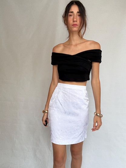 Vintage White Floral Cotton Skirt — back view