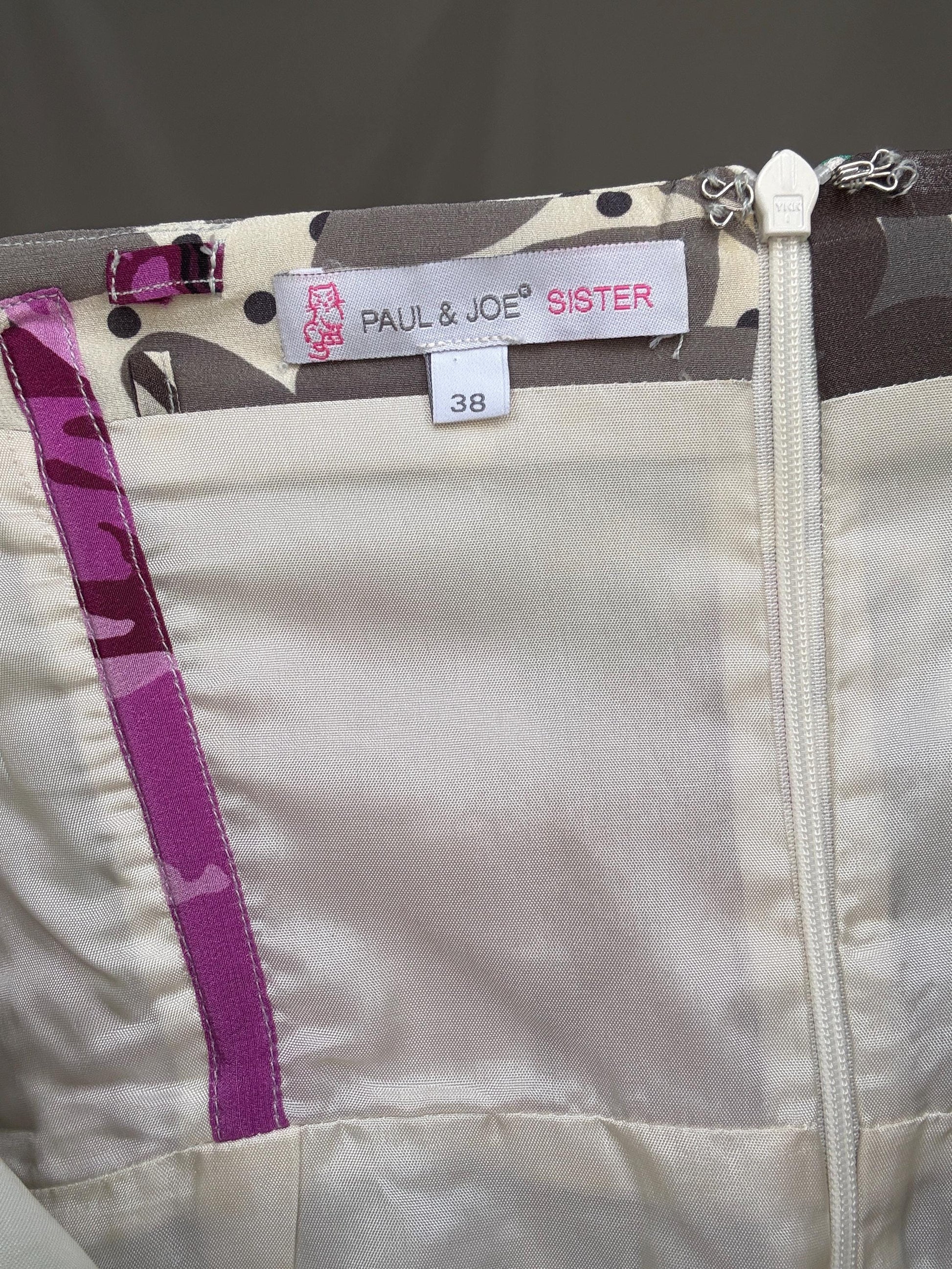 Paul & Joe Sister vibrant floral strapless dress, silk exterior, form, fitting silhouette, bold floral print, US L, chic summer style