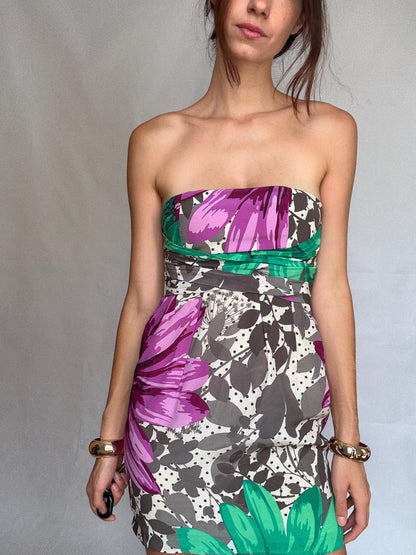 Vibrant Floral Strapless Dress — detail
