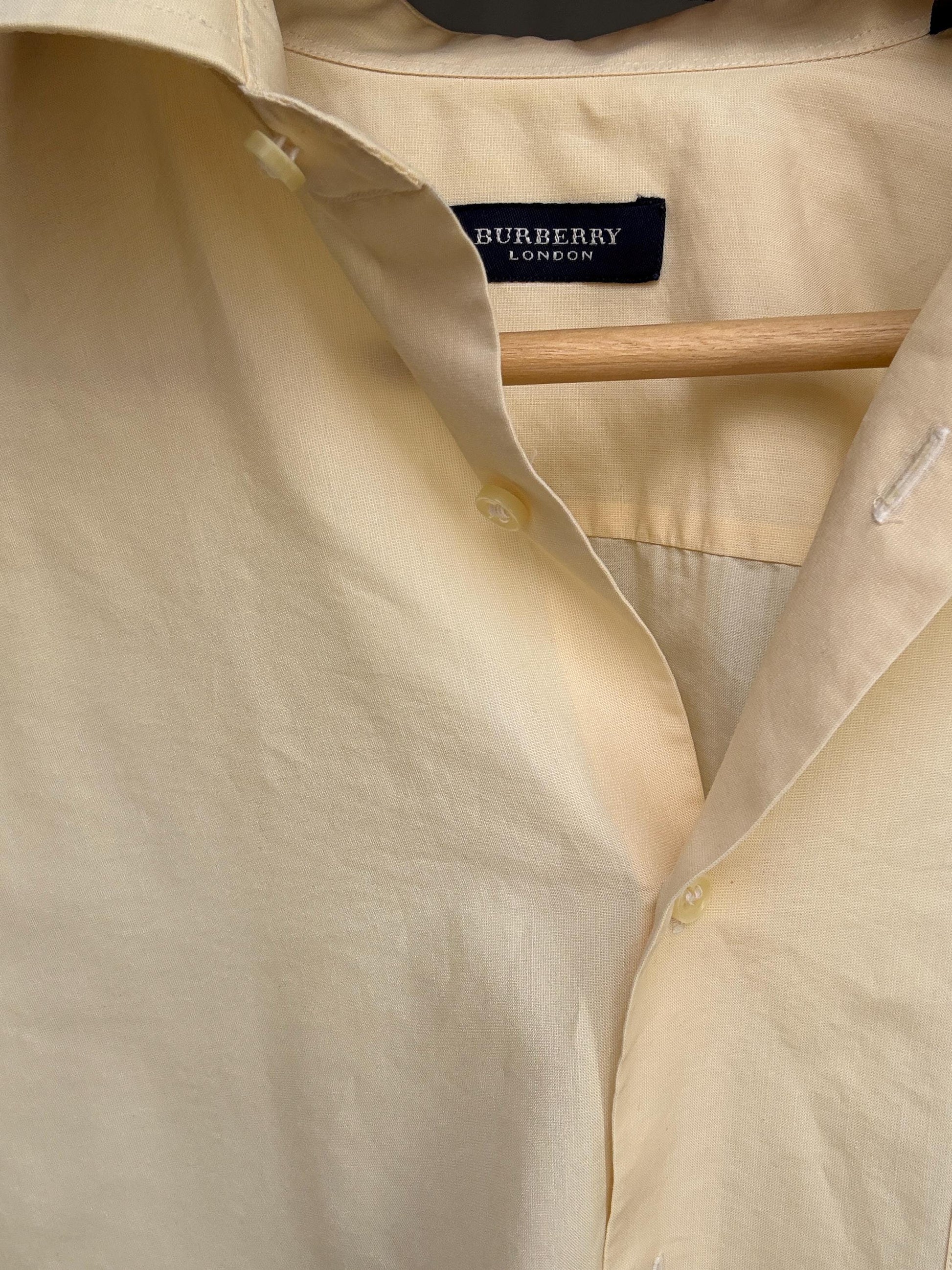 Burberry London beige button, up shirt, cotton feel, relaxed fit, embroidered logo detail, minimalist, US XL, casual layering piece, size XL
