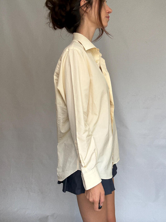 Burberry London beige button, up shirt, cotton feel, relaxed fit, embroidered logo detail, minimalist, US XL, casual layering piece, size XL