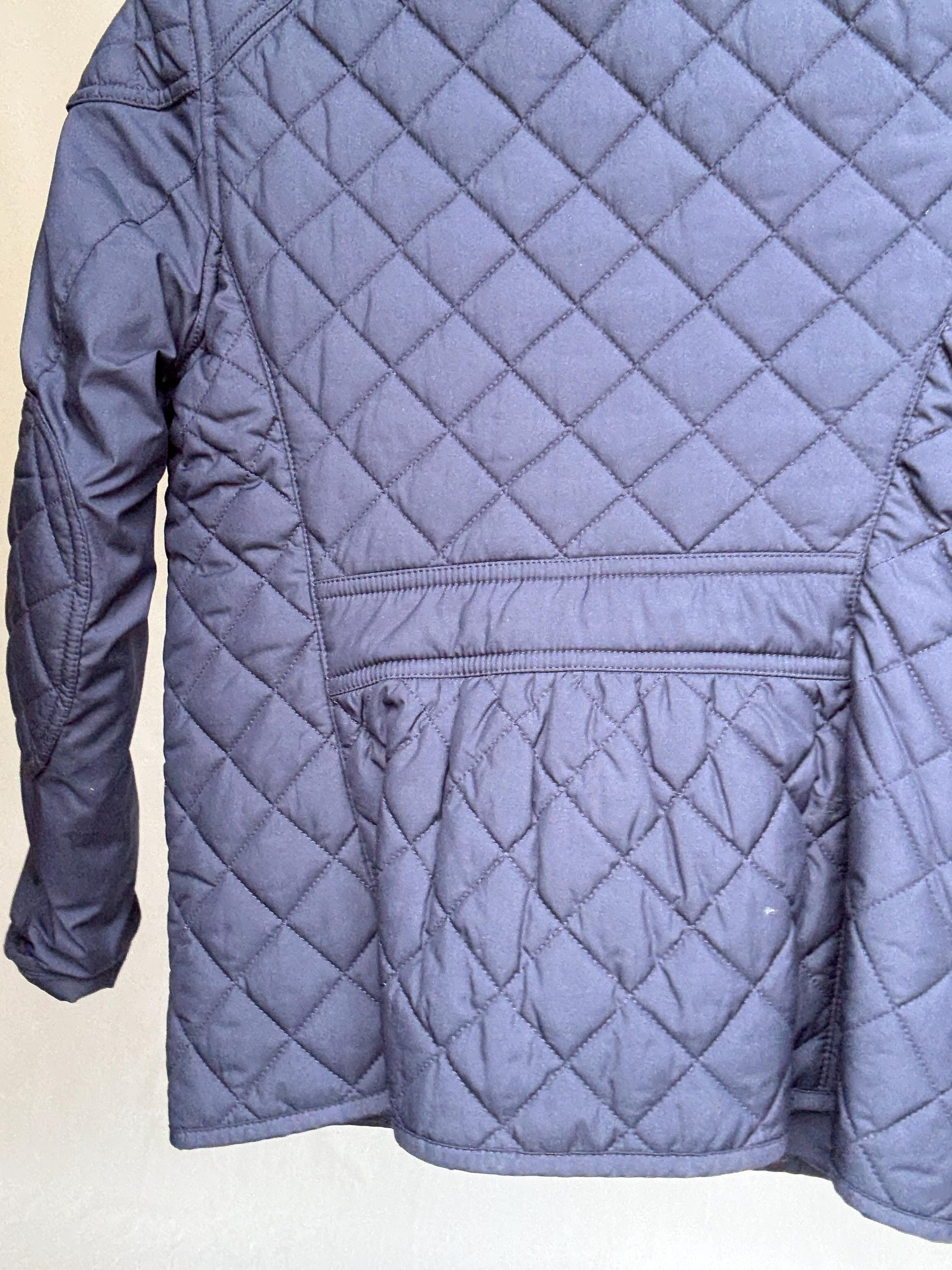 Polo Ralph Lauren kids navy quilted jacket, polyester feel, classic fit, zipper front, corduroy collar, casual streetwear, US M