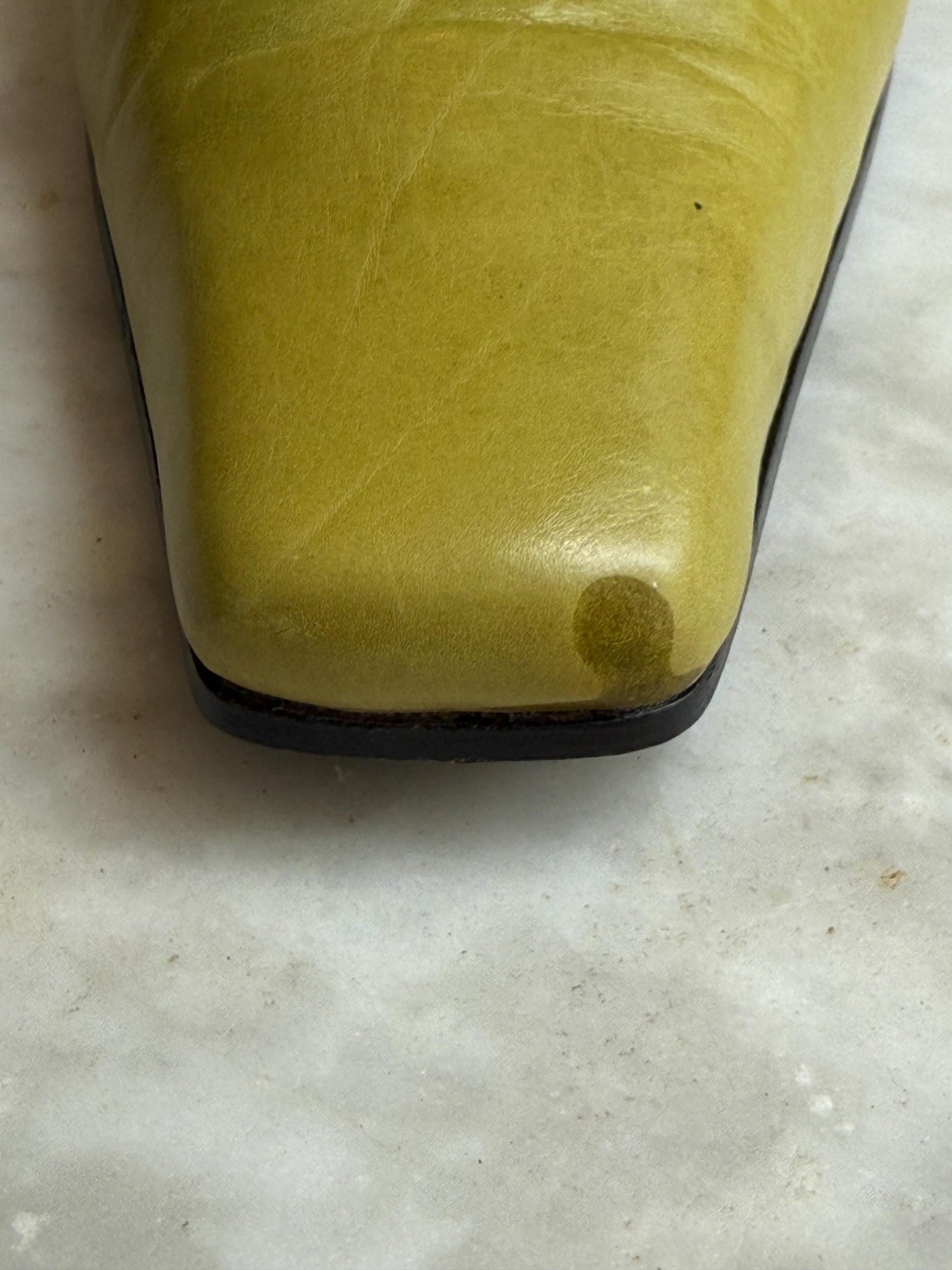 Damaged - Y2K vintage slingback heels – lime green leather – Luciangel Spain – size EU40 – 8cm heel – real leather square toe shoes