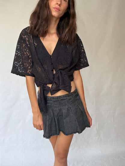 Vintage Black Lace Button-Up Shirt — additional view 7