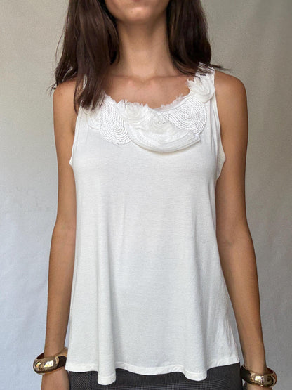 White Cotton Camisole Top — detail