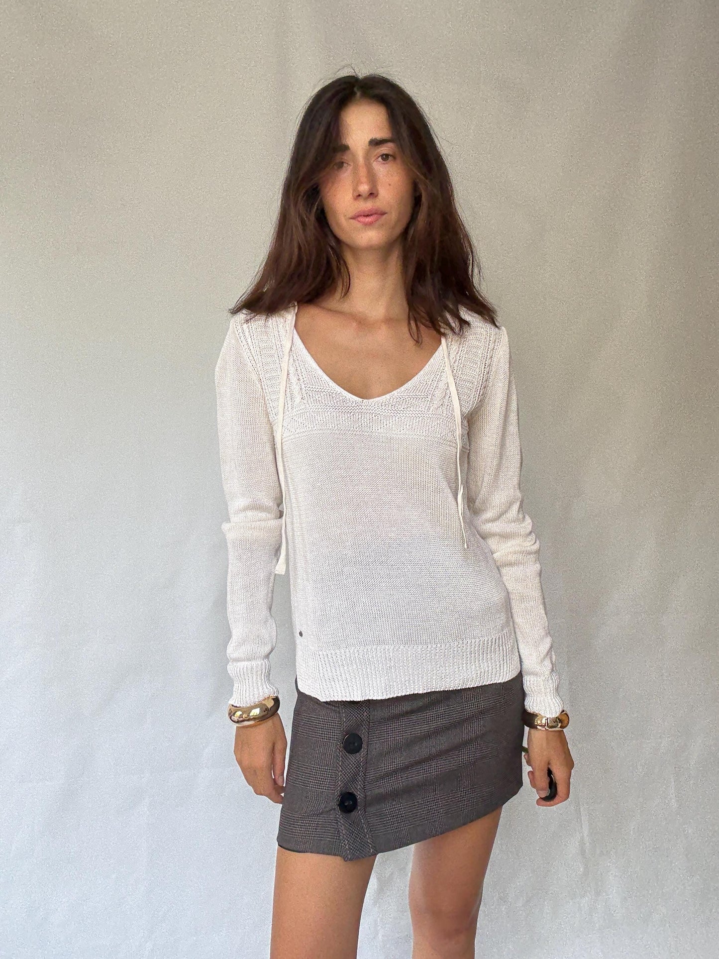 Denim & Supply Ralph Lauren cream knit jumper, 100% linen, relaxed fit, textured knit detail, minimalist chic, US M, casual everyday