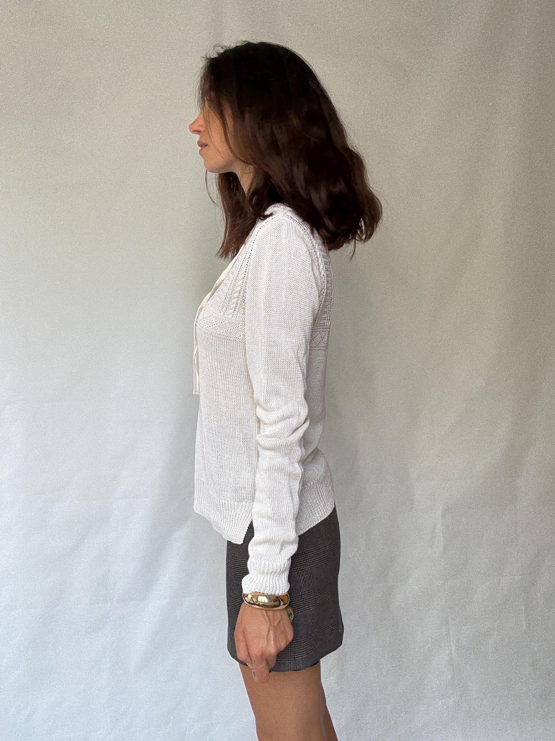 Denim & Supply Ralph Lauren cream knit jumper, 100% linen, relaxed fit, textured knit detail, minimalist chic, US M, casual everyday