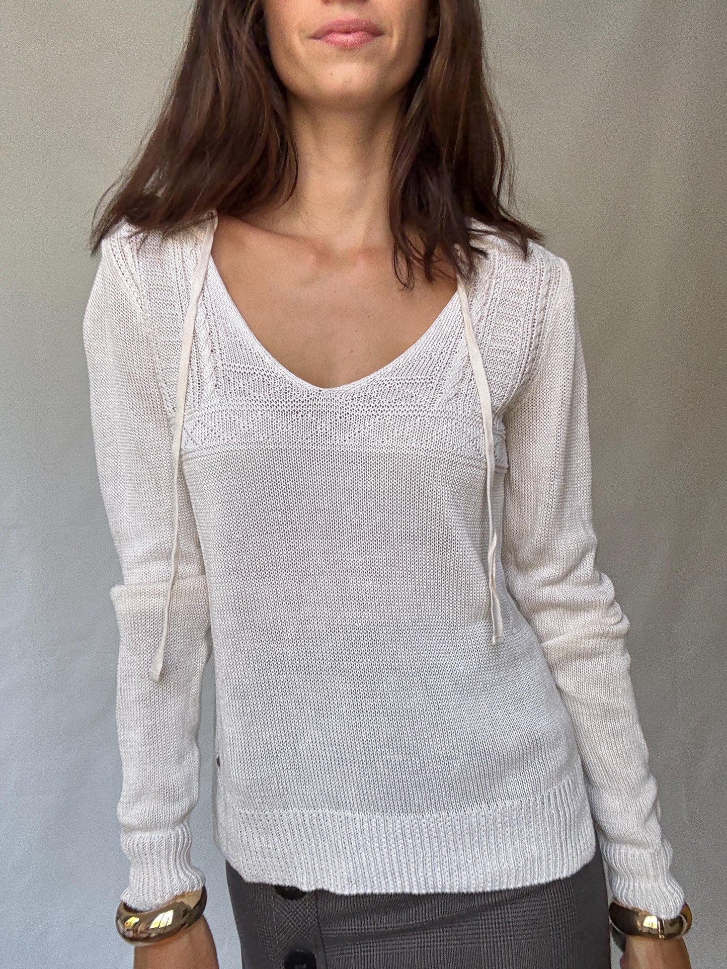 Denim & Supply Ralph Lauren cream knit jumper, 100% linen, relaxed fit, textured knit detail, minimalist chic, US M, casual everyday