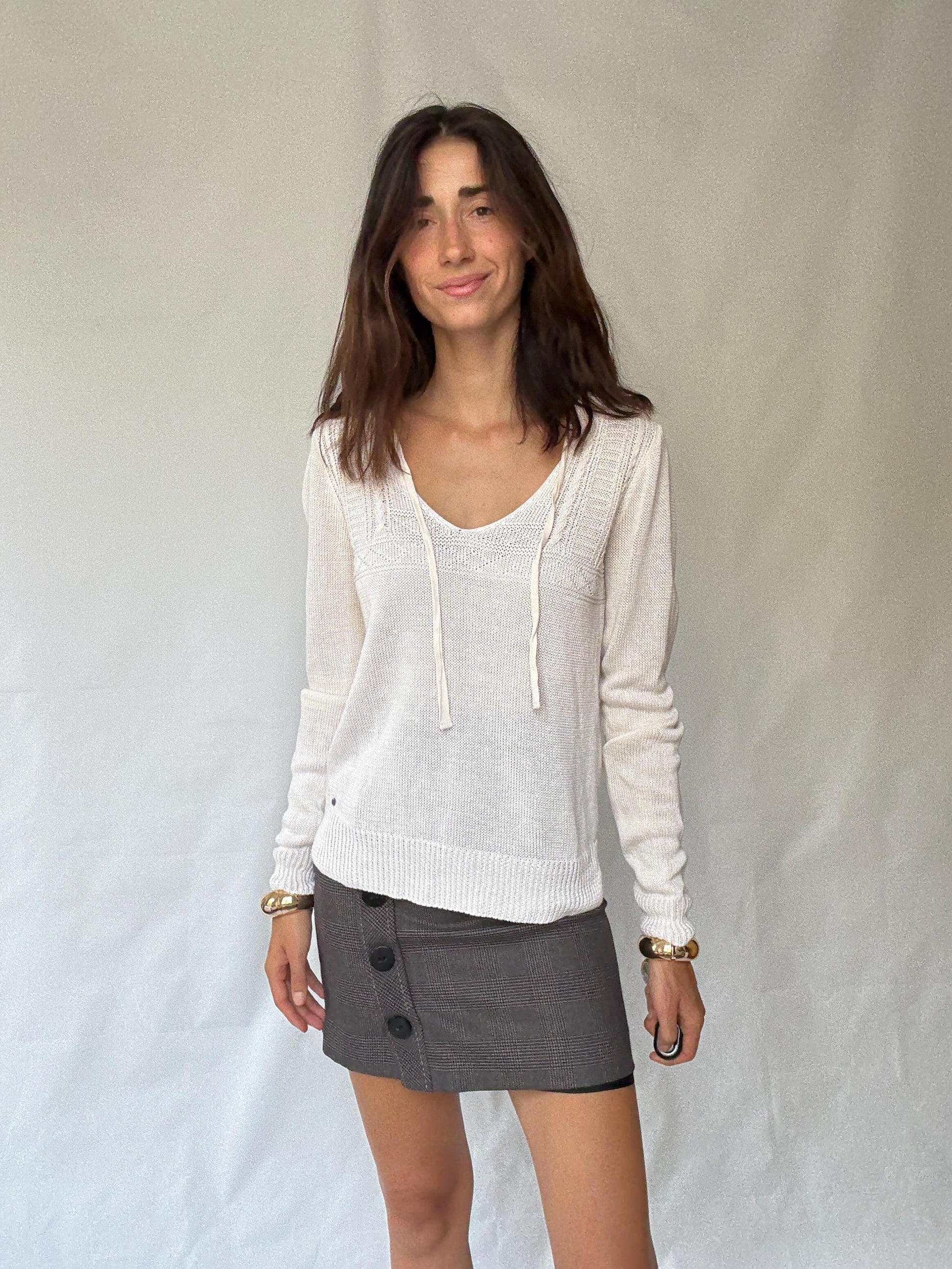 Denim & Supply Ralph Lauren cream knit jumper, 100% linen, relaxed fit, textured knit detail, minimalist chic, US M, casual everyday