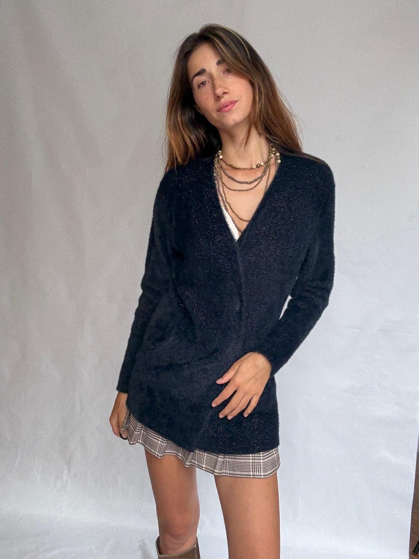 Dark Navy Metallic Shimmer Cardigan — back view