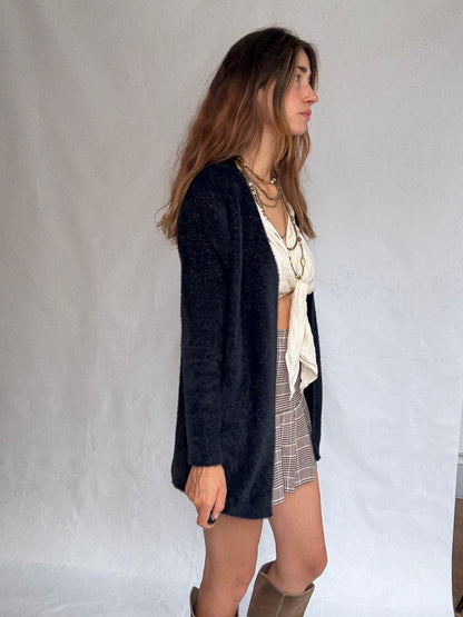 Dark Navy Metallic Shimmer Cardigan — fabric close-up