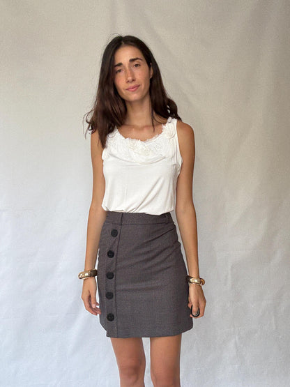 Vintage Wool Blend Plaid A-Line Skirt — fabric close-up