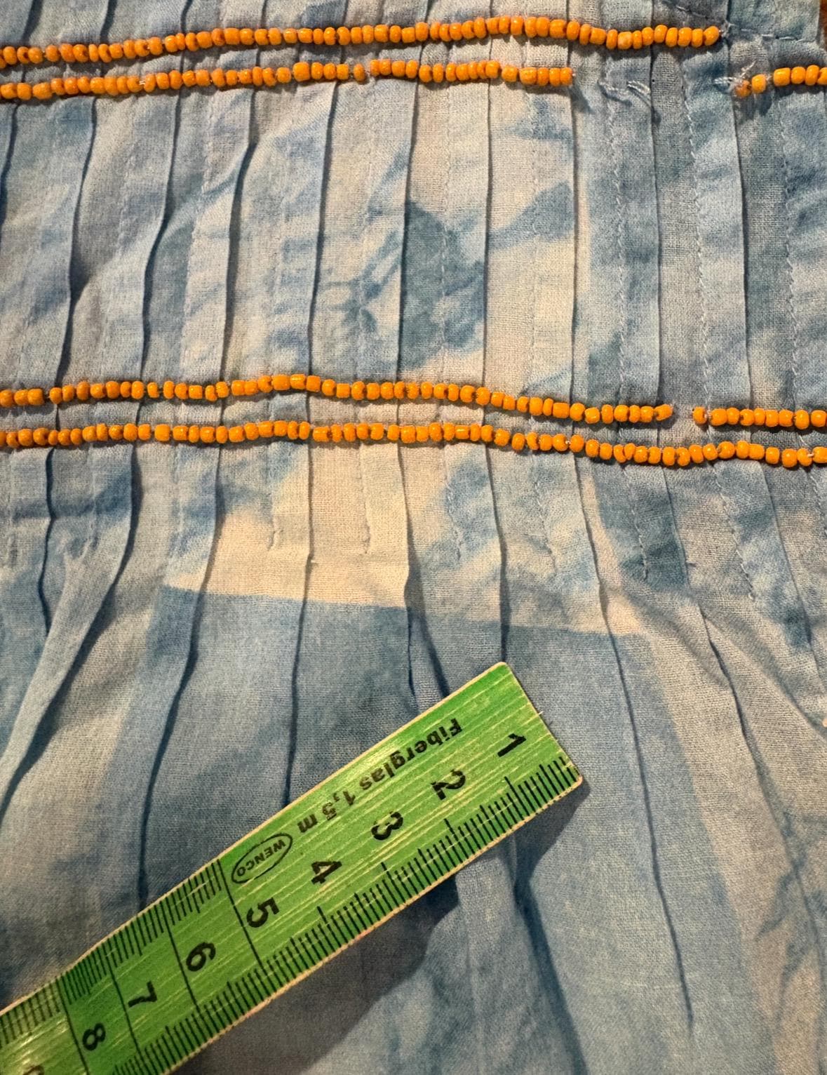 Vintage Spanish designer blue white tie dye camisole, 100% cotton, relaxed fit, orange beaded detail, bohemian y2k vibe, US XS