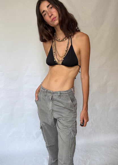 Cotton Grey Vintage Cargo Pants — fabric close-up