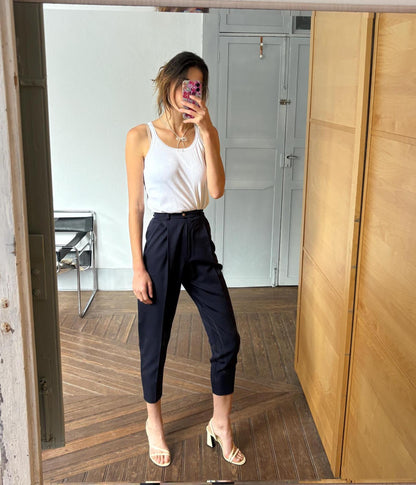 Navy Wool Tapered Trousers