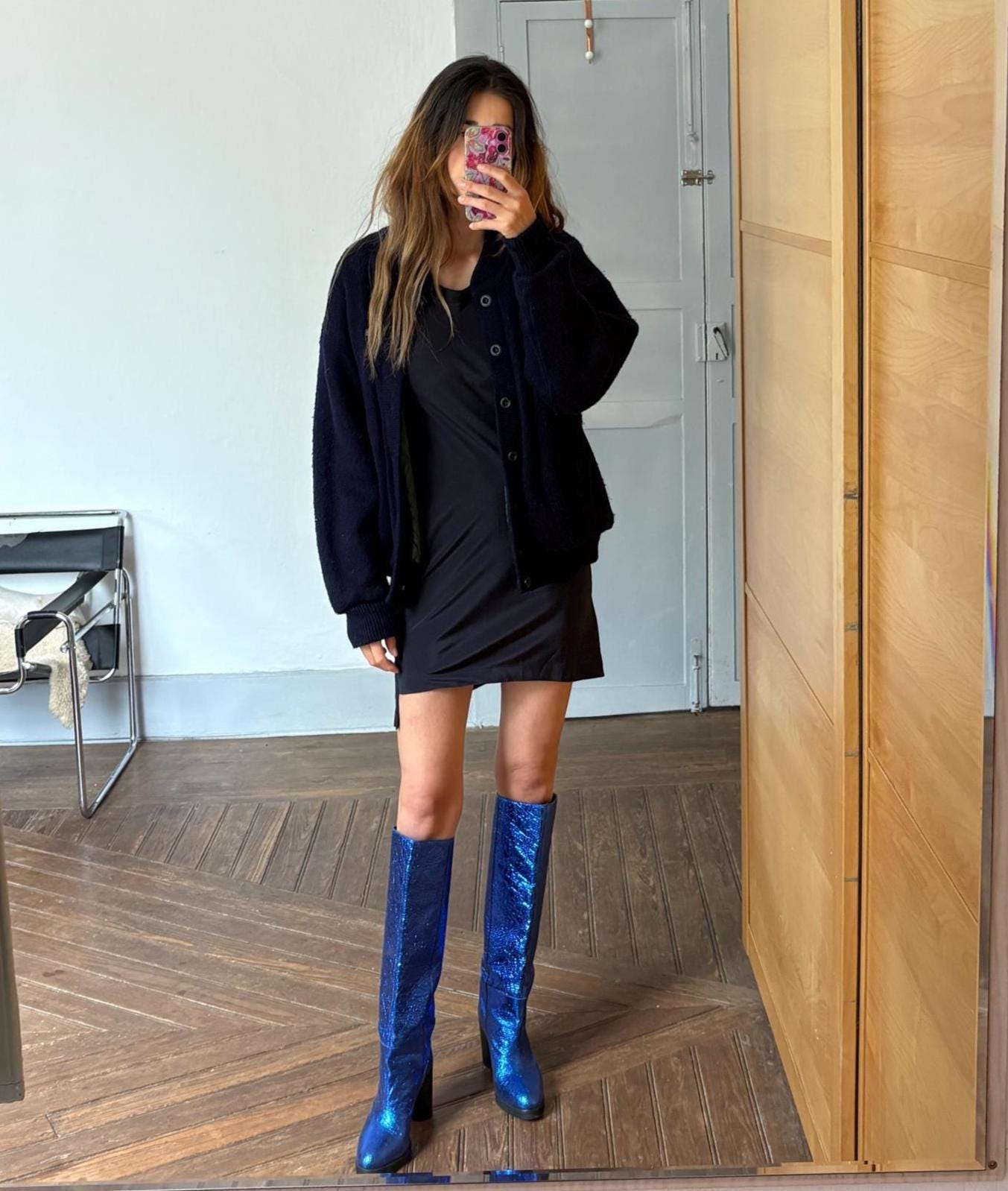 Navy blue vintage Chemise Lacoste cardigan, V neck classic Dark Academia aesthetic coat, Branded winter knit wear Size L EU 42 UK 14 US 10