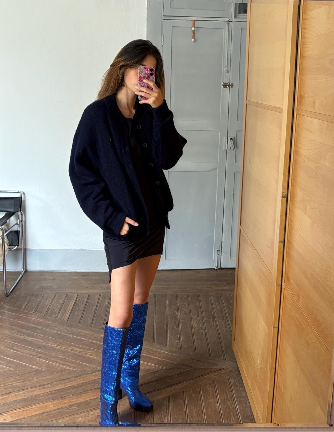 Navy blue vintage Chemise Lacoste cardigan, V neck classic Dark Academia aesthetic coat, Branded winter knit wear Size L EU 42 UK 14 US 10