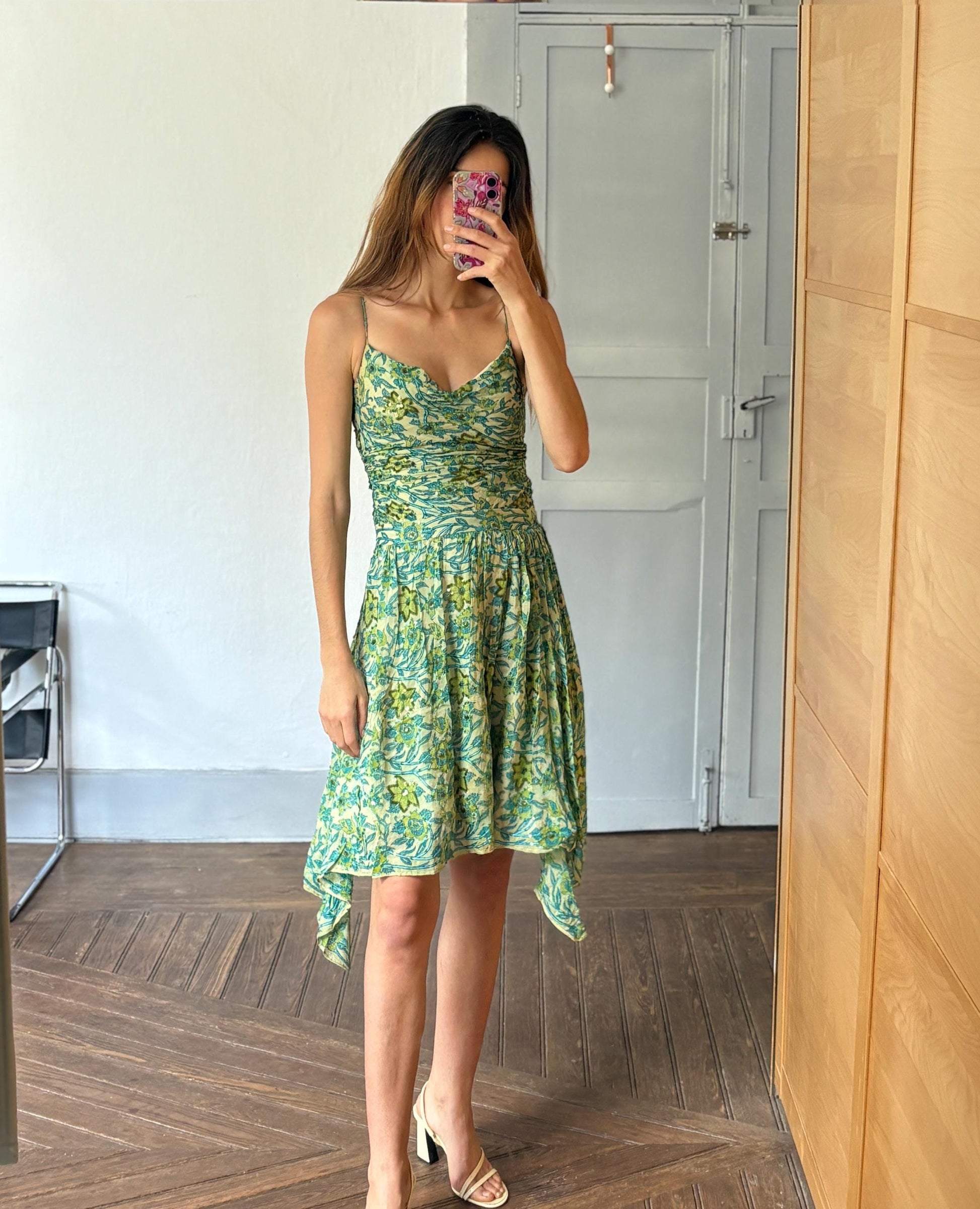 Petite Vintage Etxart & Panno 100% Silk Two Piece, Luxury Set with Sequin Floral Top and Skirt Size S - XS, Wedding guest outfit, Event wear